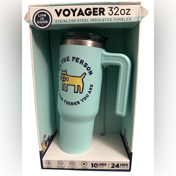 Life Is Good Other - NIB Life is Good 32oz Voyager Tumbler Light Blue w/straw & Cleaning Brush
